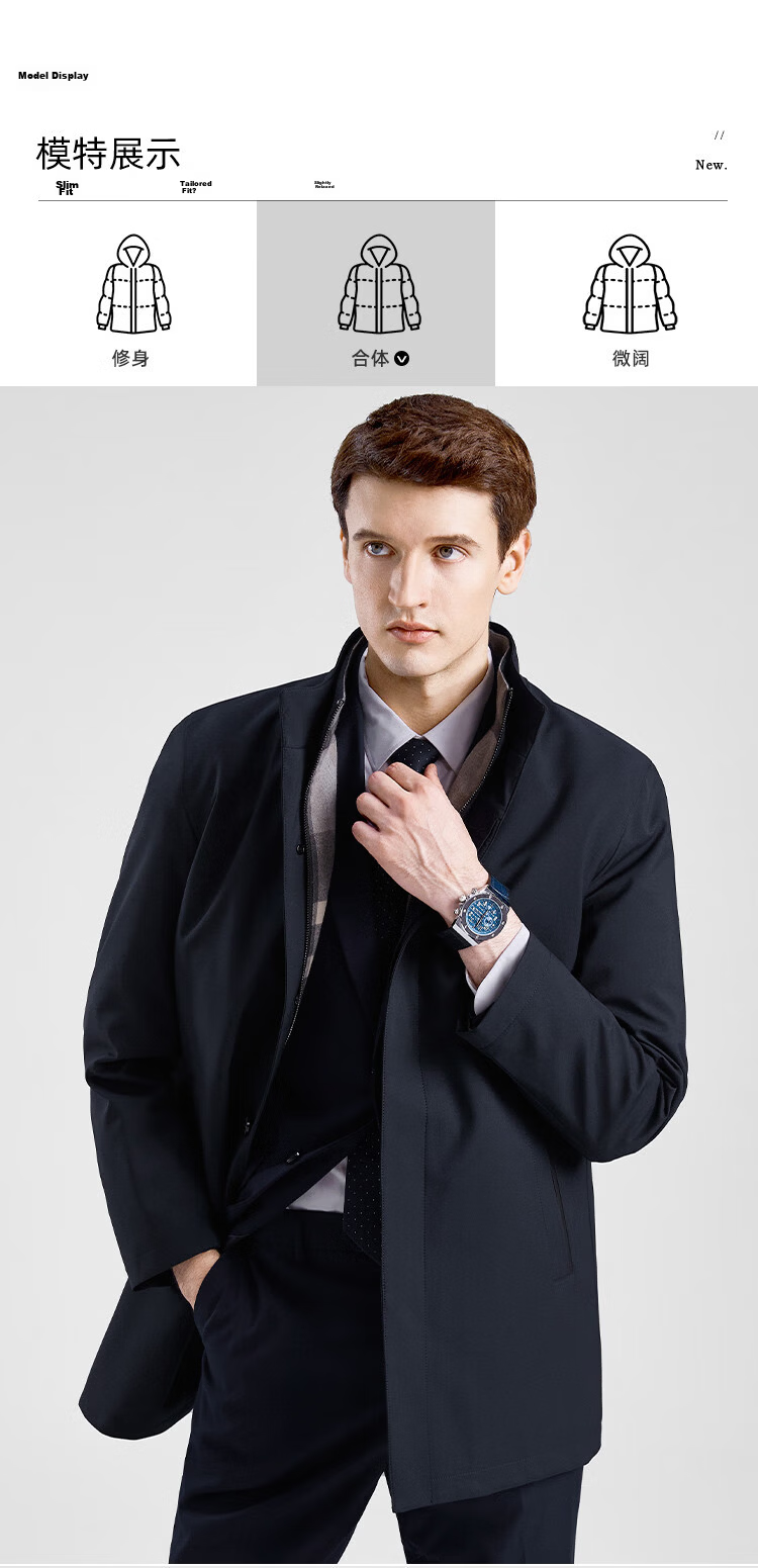 Shanshan [93% Mulberry Silk Lining] Winter Plaid Trench Coat Quilted Thickened Warm Cotton Jacket Business Men's Jacket 6