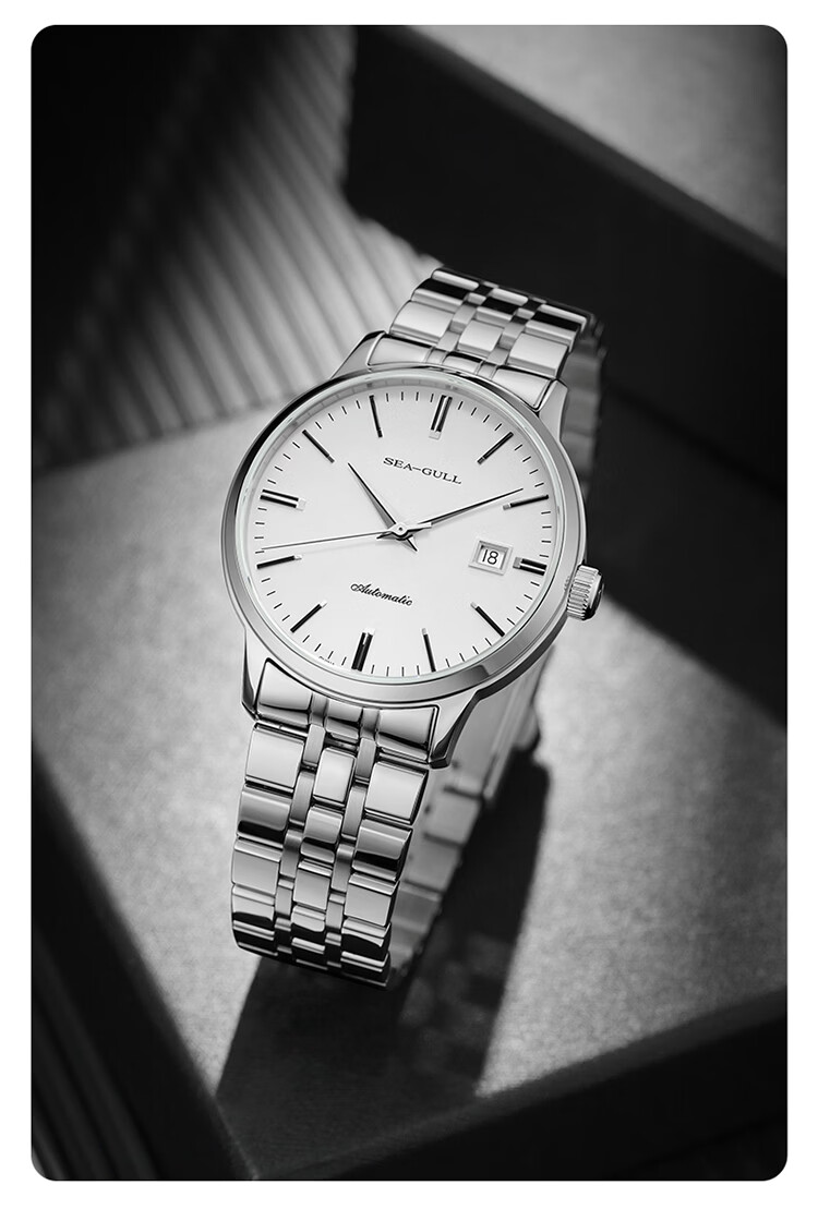 SEAGULL Men's Automatic Mechanical Watch with Date Display, Steel Strap Men's Watch, Birthday Gift for Men, Model 6613 White Dial Roman Numeral 29