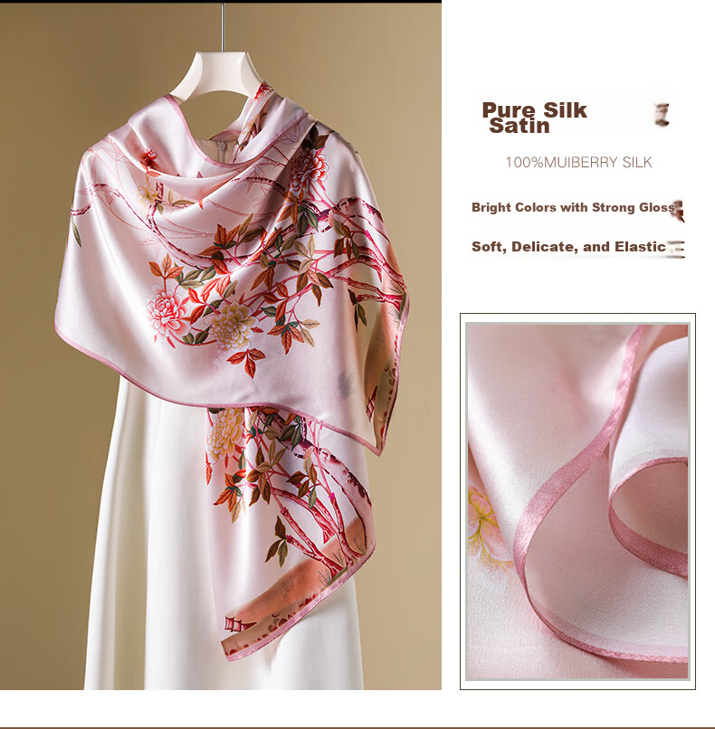 Hangsilu Silk Scarf for Women, Mulberry Silk Chinese Style Plain Satin Wrap, Birthday Gift for Mother Or Elders, High-End Present for Holidays 7