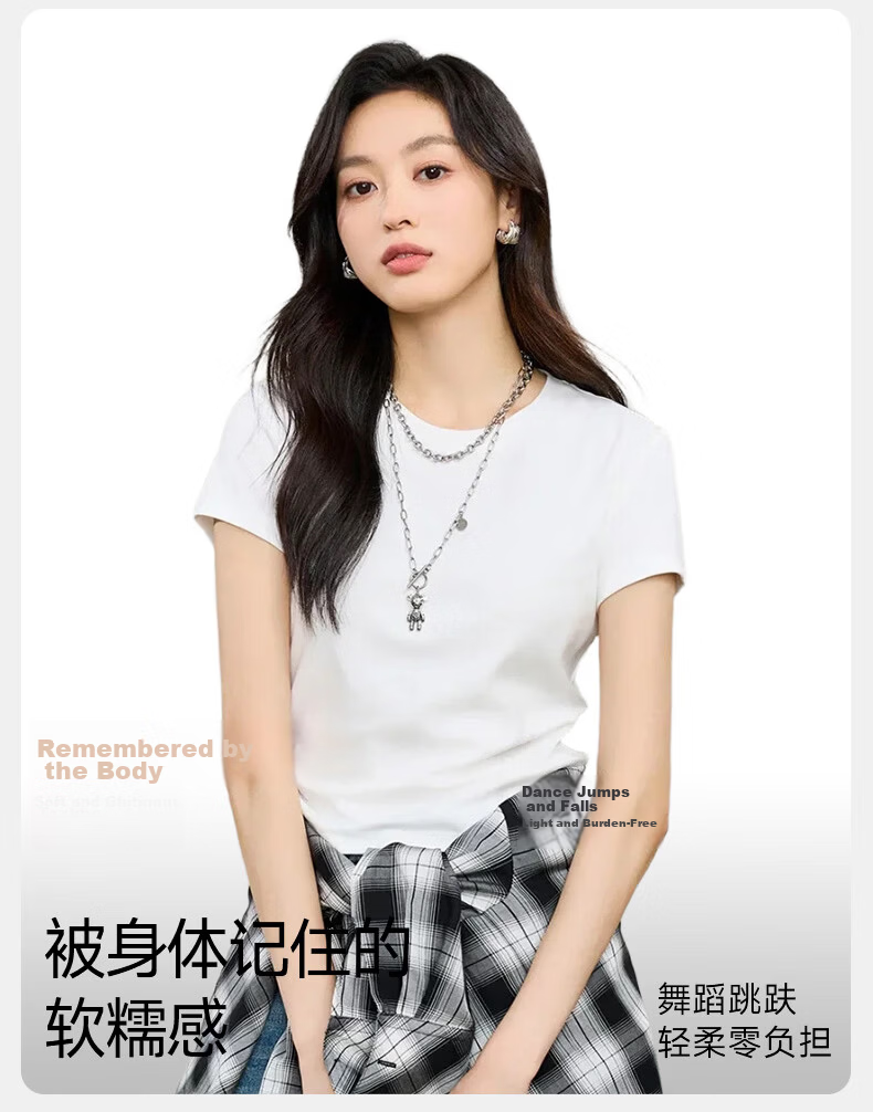 Langsha Women's Short Sleeve High Cotton T-Shirt Summer Slim Fit Casual Solid Color Top 5