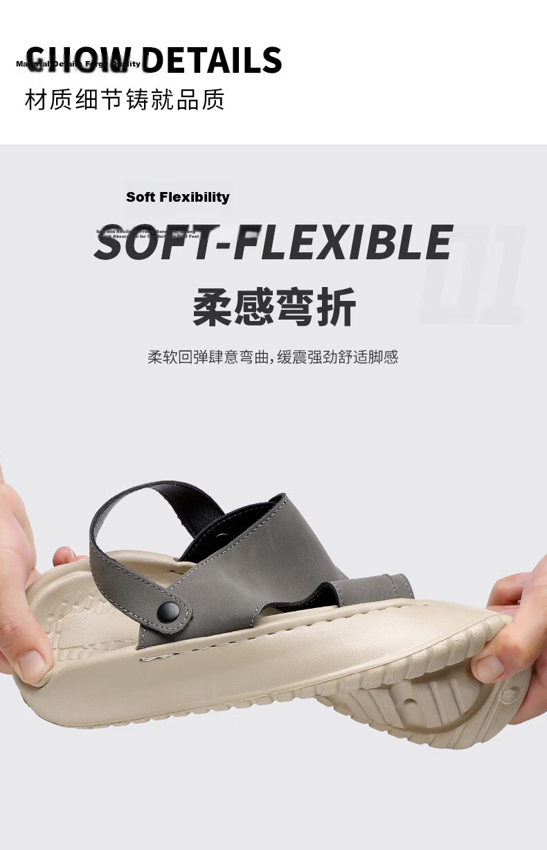MEXICAN Spring Summer New Men's Leather Sandals Beach Shoes Dual-Wear Breathable Green 40 4