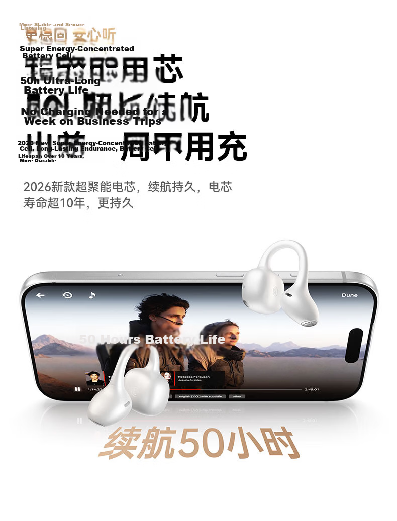 Jinyun 2026 Latest A9 Ultra Dynamic Ring Bluetooth Clip-on Bone Conduction Wireless Open-Ear Running Sports Sweatproof Call Long Battery Life AI Translation Gift 27