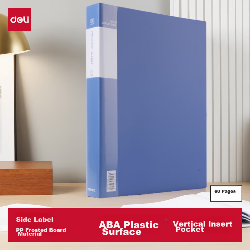 Deli Super Popular A4 60-Page Document File Organizer Insert Pouch Student Exam Paper Storage Award Collection Office Supplies File Protector 33660