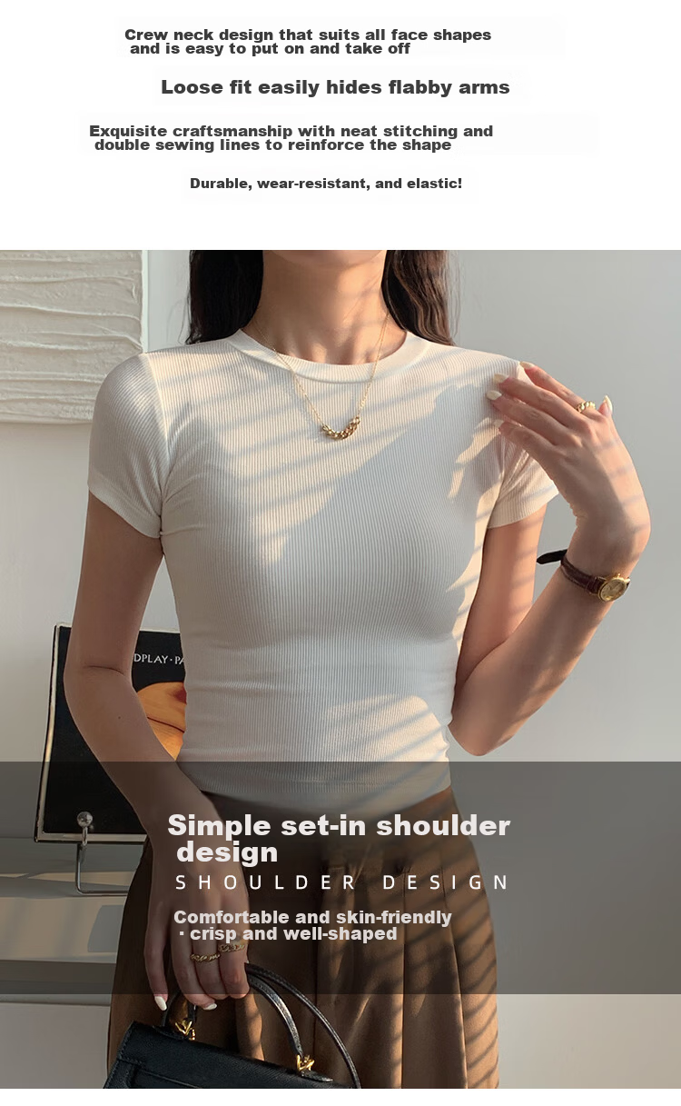 Herbal Original Color Short Sleeve T-Shirt Women Pure Cotton Base Shirt Summer 2026 New Slim Fit Solid Color Top T-Shirt Round Neck Simple Comfortable 3