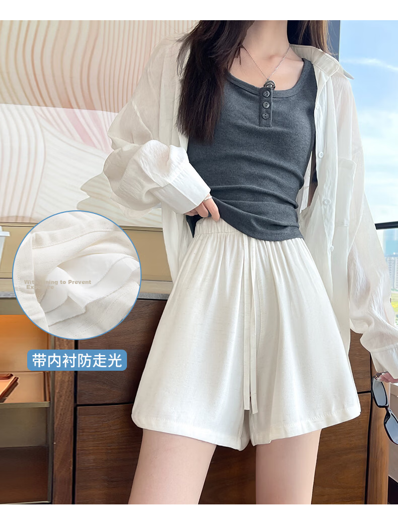 Langsha Women's Linen Summer Shorts High Waist Breathable Loose Casual Wide Leg Knee-Length Shorts 8