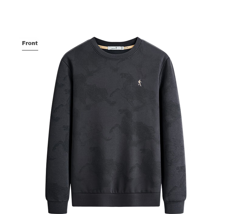 DANCING WOLVES Fleece-Lined Heat-Retaining & Antibacterial National Trend Print Versatile Crew Neck Sweatshirt for Men 015 Dark Gray XL 17