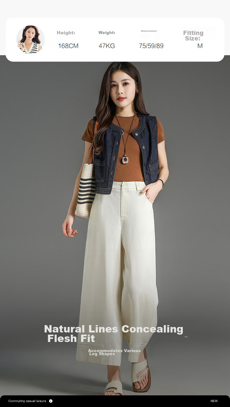 Demana [100 Lyocell] Summer Cropped Pants Simple Style Lace Splicing Straight Loose Slim Casual Pants for Women 7