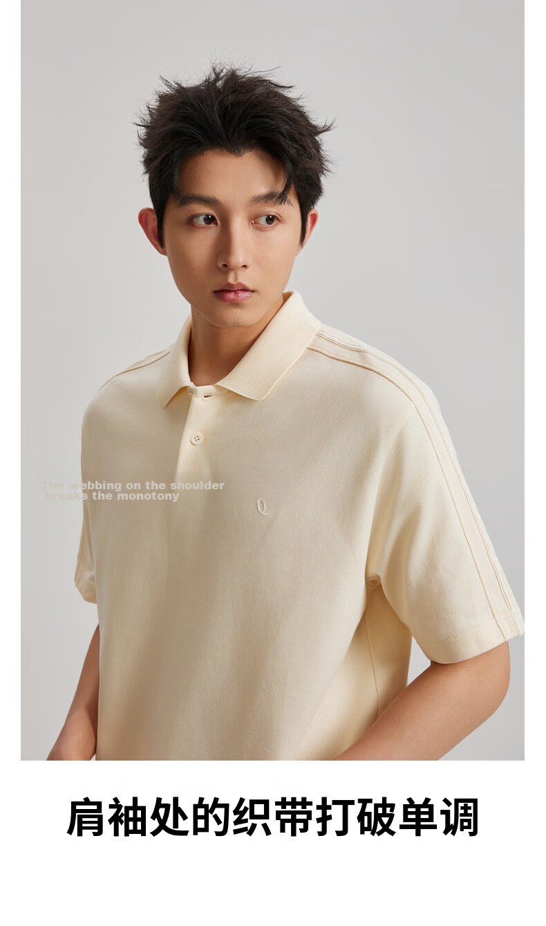 CABBEEN 260G Heavyweight Pure Cotton Pique Polo Shirt Men Shoulder Sleeve Tape Design 2026 Spring American Style Short Sleeve Polo Shirt 4