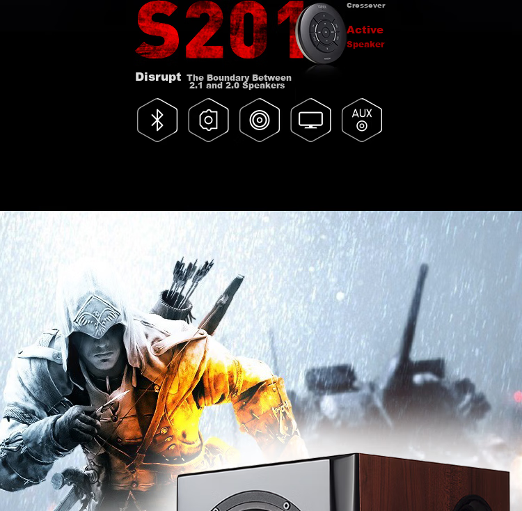 EDIFIER New S201MKII 2.1 Active Speaker Bluetooth Speaker Wireless Subwoofer Hi-Res Dual Gold Standard Bluetooth V6.0 Computer Speaker TV Sound System 2