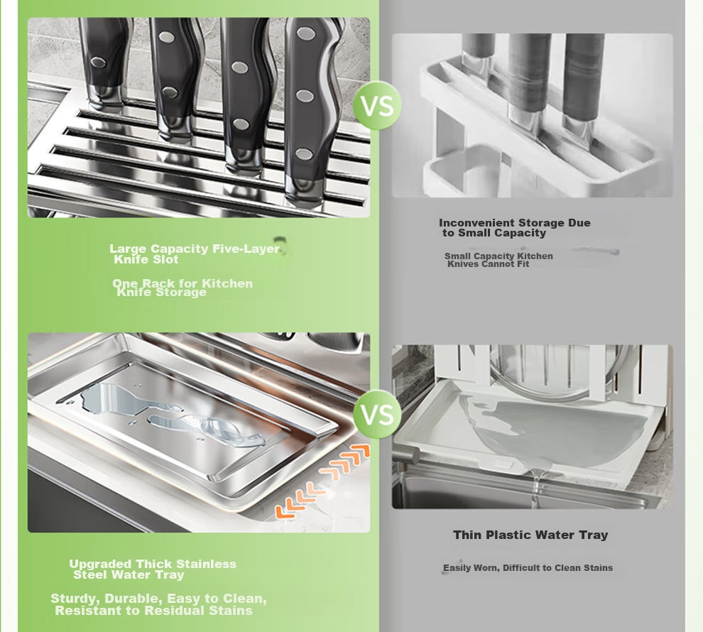 Shuaishi Knife Holder, Kitchen Storage Rack, 304 Stainless Steel Knife Organizer, Chopstick Holder, Kitchen Knife And Cutting Board Rack, Complete Set of Utensils 6