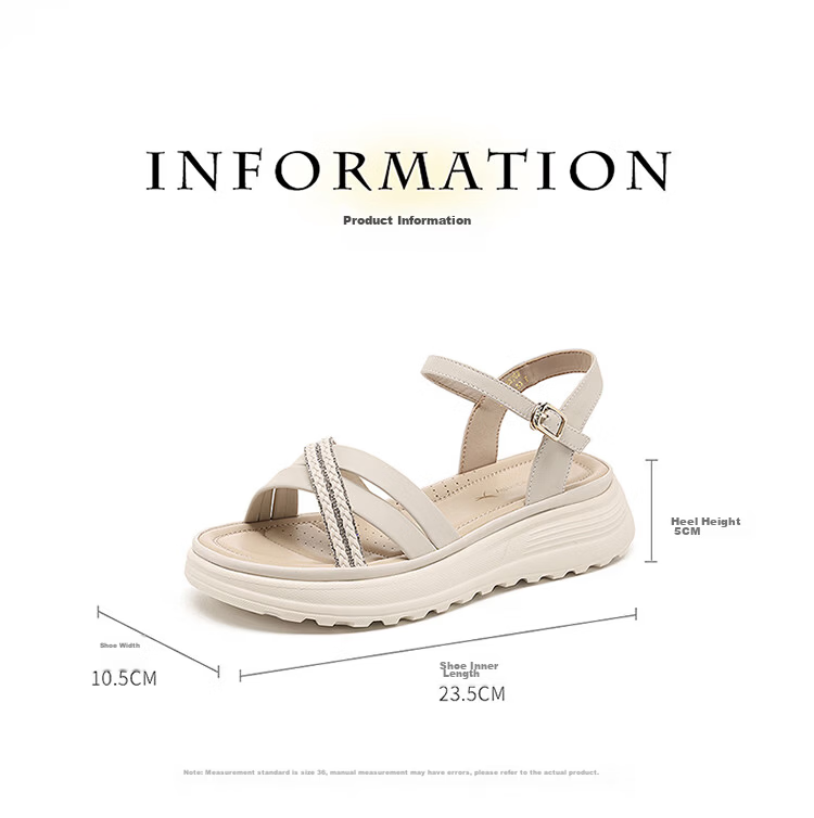 Red Dragonfly Women's Sandals New Thick Sole One-Strap Platform Casual Lightweight Height-Increasing Mom Shoes WTK265702 Beige Size 39 5