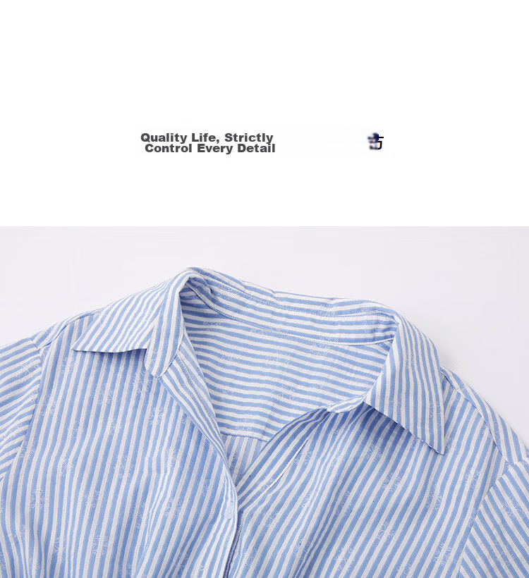 Demana [Lyocell Cotton Blend] Spring Smart Commuter Striped Embroidered Half-Sleeve Waist-Cinched A-Line Women's Dress 12