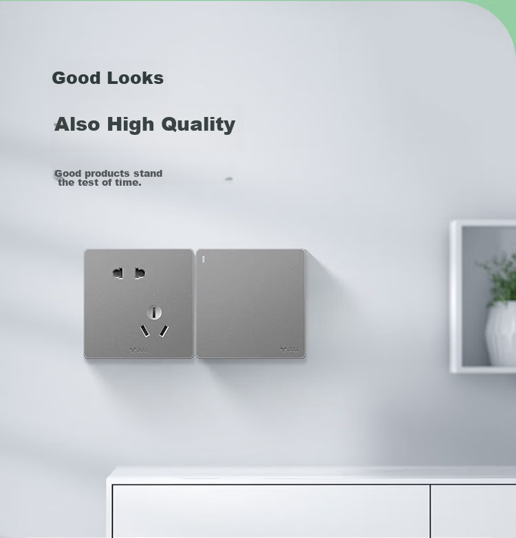 BULL Switch Socket, G12 Series, Single Switch Double Control, Five-Hole with Switch Socket, 86-Type Panel, G12E334S, Space Gray 13