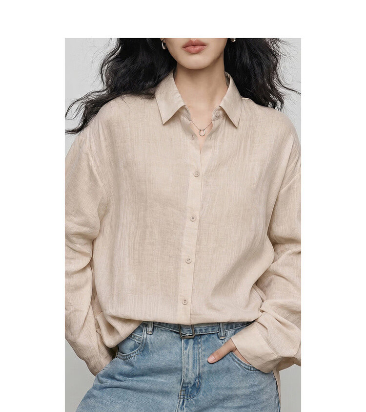 Demana Summer Simple Lightweight Wrinkled Linen Blend Long Sleeve Comfortable Fashionable Casual Women's Shirt with Turn-Down Collar 21