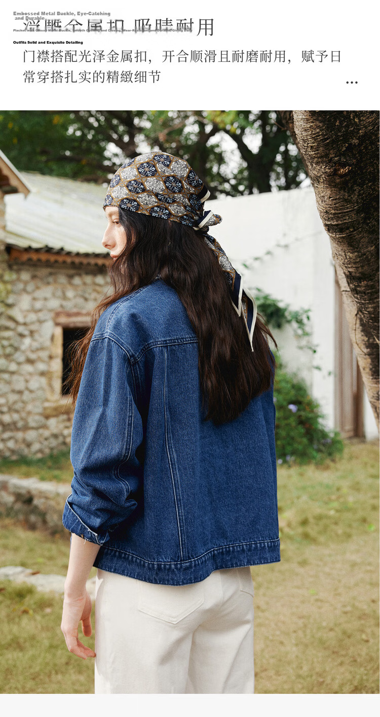 Olrain Eurielle Vintage Casual Denim Jacket Women Spring New Loose Short Coat Denim Blue L 8