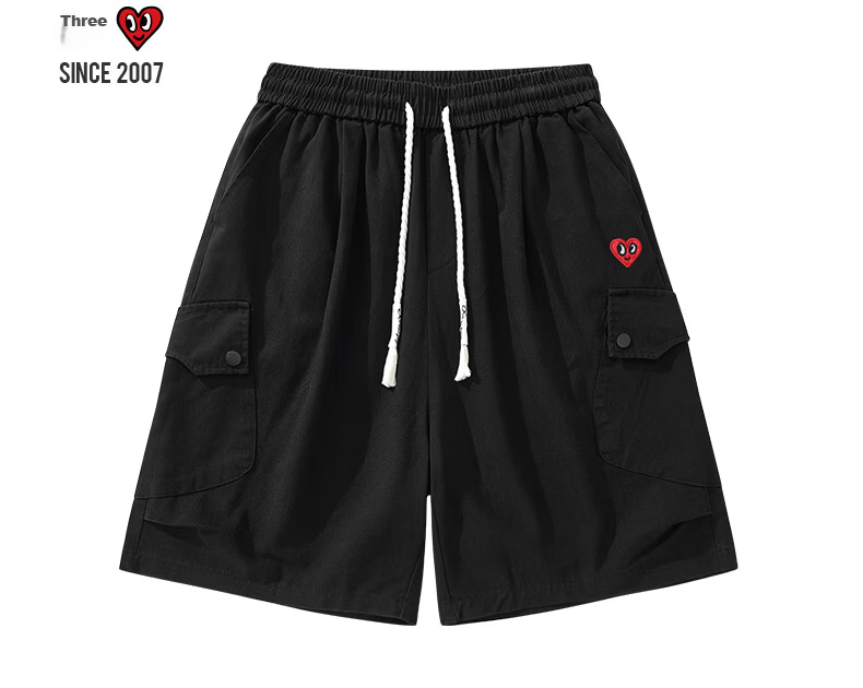 Charles Peach Heart Trendy Workwear Five-Point Shorts Summer Loose Straight Casual Slim Black M 5