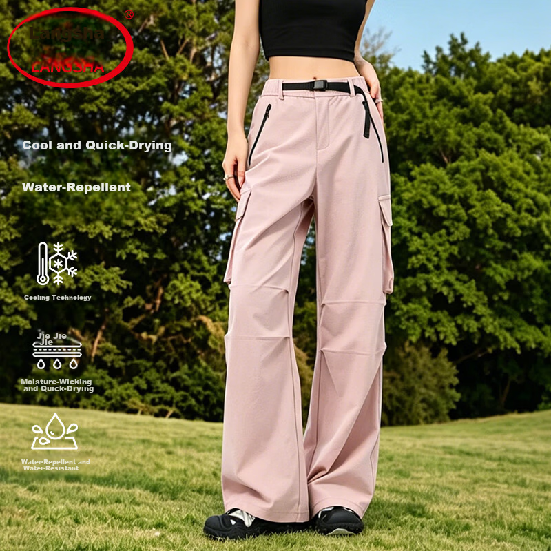 Langsha Women's Outdoor Quick-Dry Work Pants 2026 Summer Straight Loose Wide-Leg Sun-Protective Water-Repellent Casual Military Hiking Pants