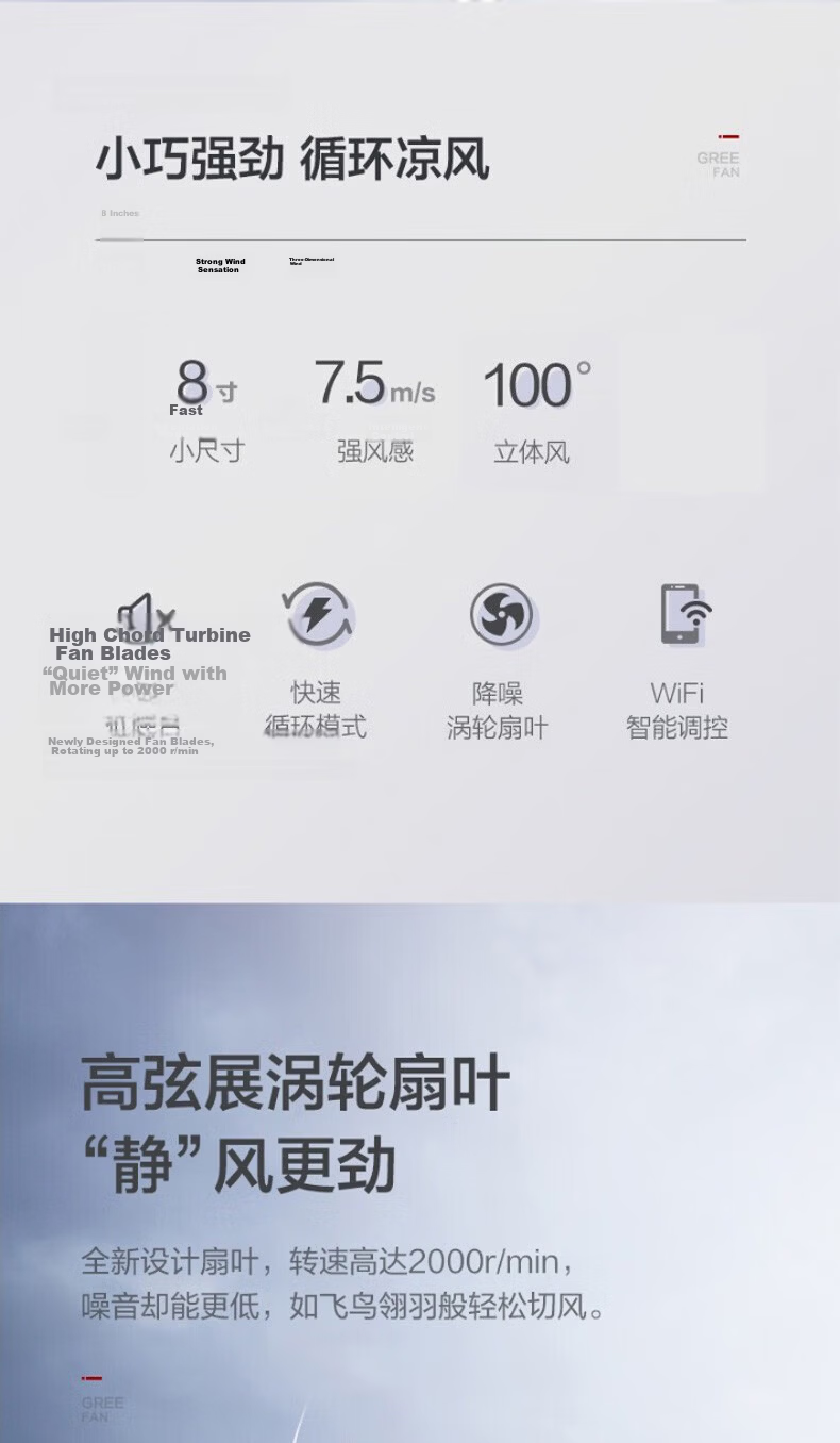 GREE Home Vertical WiFi Smart Remote Control Electric Fan Floor Fan High Airflow Air Circulation Fan Inverter Quiet Energy-Saving Bedroom Office Dormitory FSZ-20J60Bg3 2