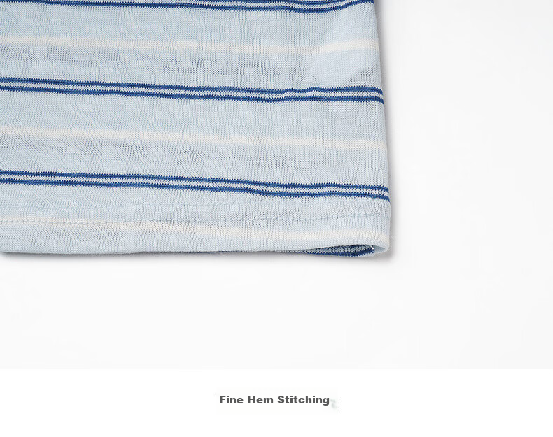 Olrain Summer New Blue and White Color Block Striped Loose Casual Commuting Short Sleeve T-Shirt for Women Striped L 28