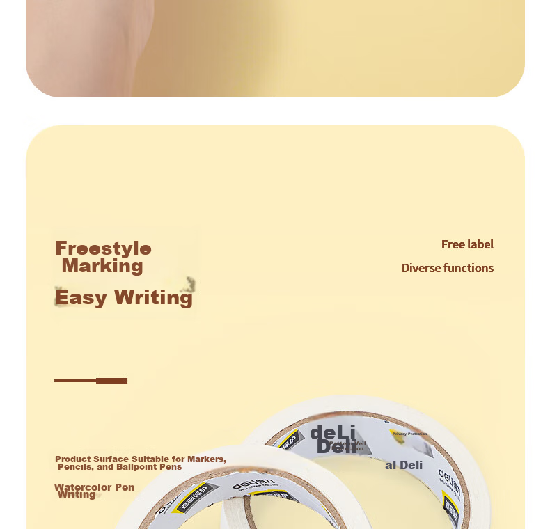 Deli Masking Tape 20mm x 20y x 145μm Art Craft Color Separation Renovation Protective Film Paint Brush Protection Non-marking Study Supplies 6 Rolls 30667 7