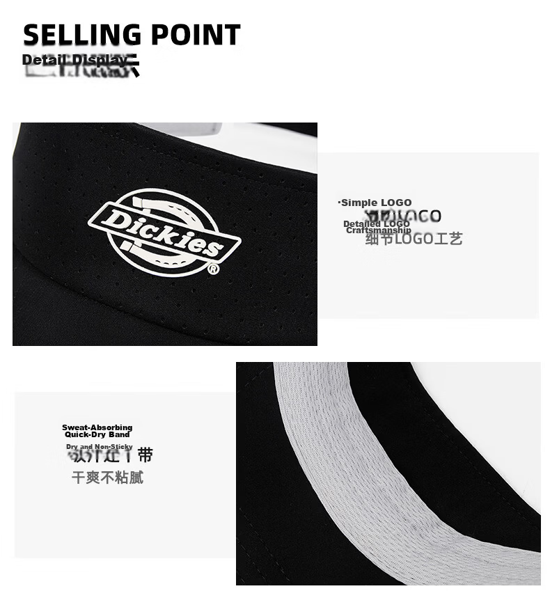 Dickies Breathable Open-Top Cap Unisex Summer New Sun Protection Outdoor Sports Casual Baseball Hat White 3