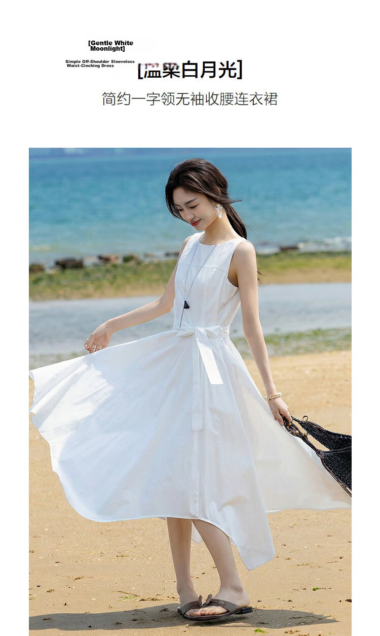 Demana Oxygen Pure Cotton Summer Elegant Off-Shoulder Sleeveless Waist-Cinching Asymmetric Slim Fit Dress for Women Premium Quality 5