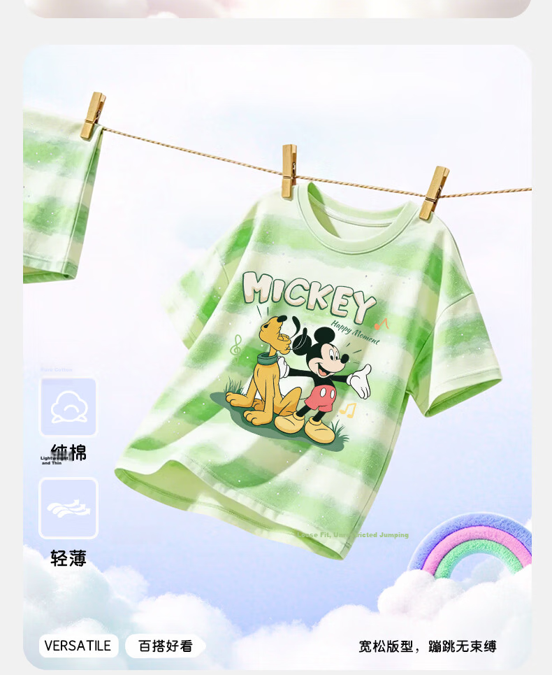 Disney Girls Summer Tie-Dye Short Sleeve Denim Mosquito-Proof Pants Set Photography Ni Purple + Winking Minnie Blue 120 6