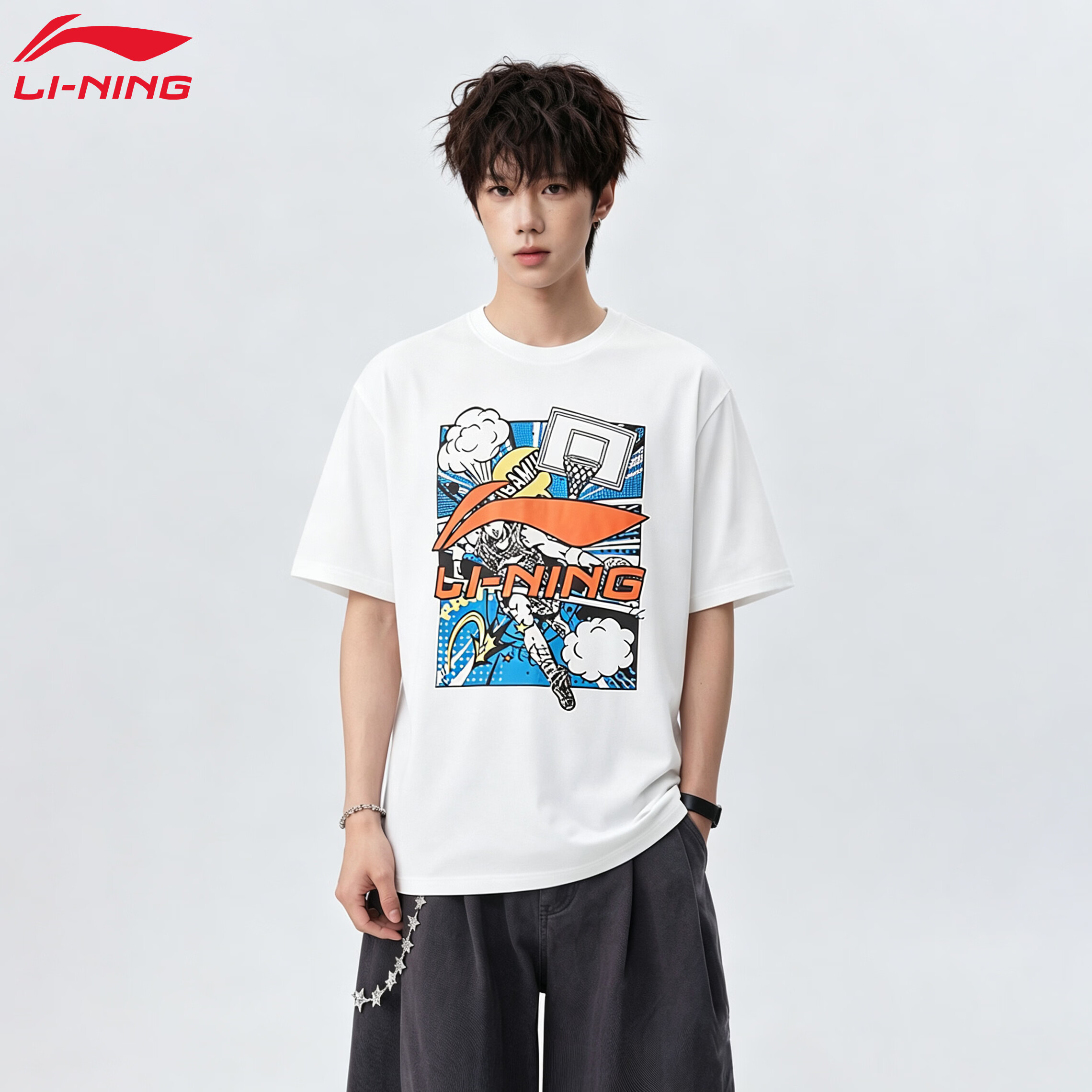 LI-NING Breathable Refreshing Summer Short Sleeve T-Shirt Men Loose Fit Crew Neck Casual Versatile Skin-Friendly Comfortable Sports Top Men