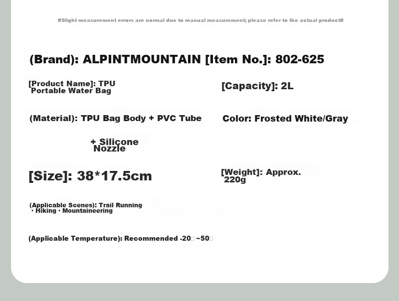 ALPINT MOUNTAIN Outdoor Hydration Bladder Foldable Water Bag for Trail Running Cycling Hiking Mountaineering 12