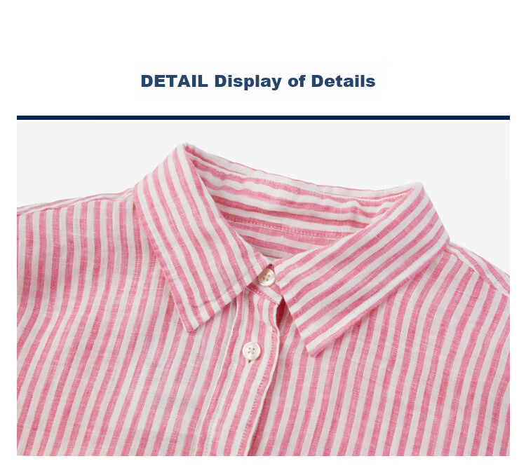 GANT Women's Spring Summer Pure Linen Striped Shirt Vintage Old Coin Style Long Sleeve Shirt 990-Light Blue Stripes L 12