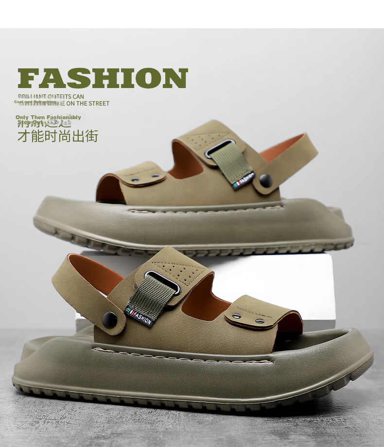 MEXICAN Spring Summer New Men's Sandals Beach Shoes Two-Way Slippers Breathable Dark Green Size 40 20