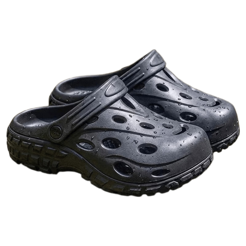 ZHIYING Men's Summer Outdoor Hole Shoes Beach Sandals Non-slip Thick Sole Cushioned Closed-toe Slippers Black Size 44-45