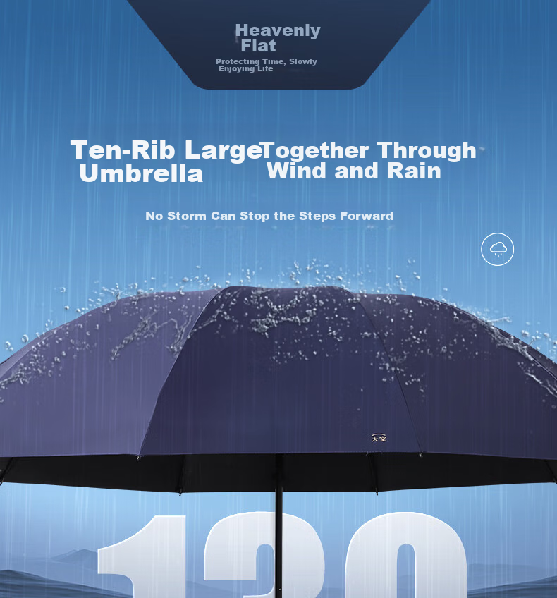 Tiantang Umbrella Double Folding Umbrella Extra Large Reinforced Three-Fold Umbrella Full Steel Ten-Rib Large Umbrella Rock Blue 2