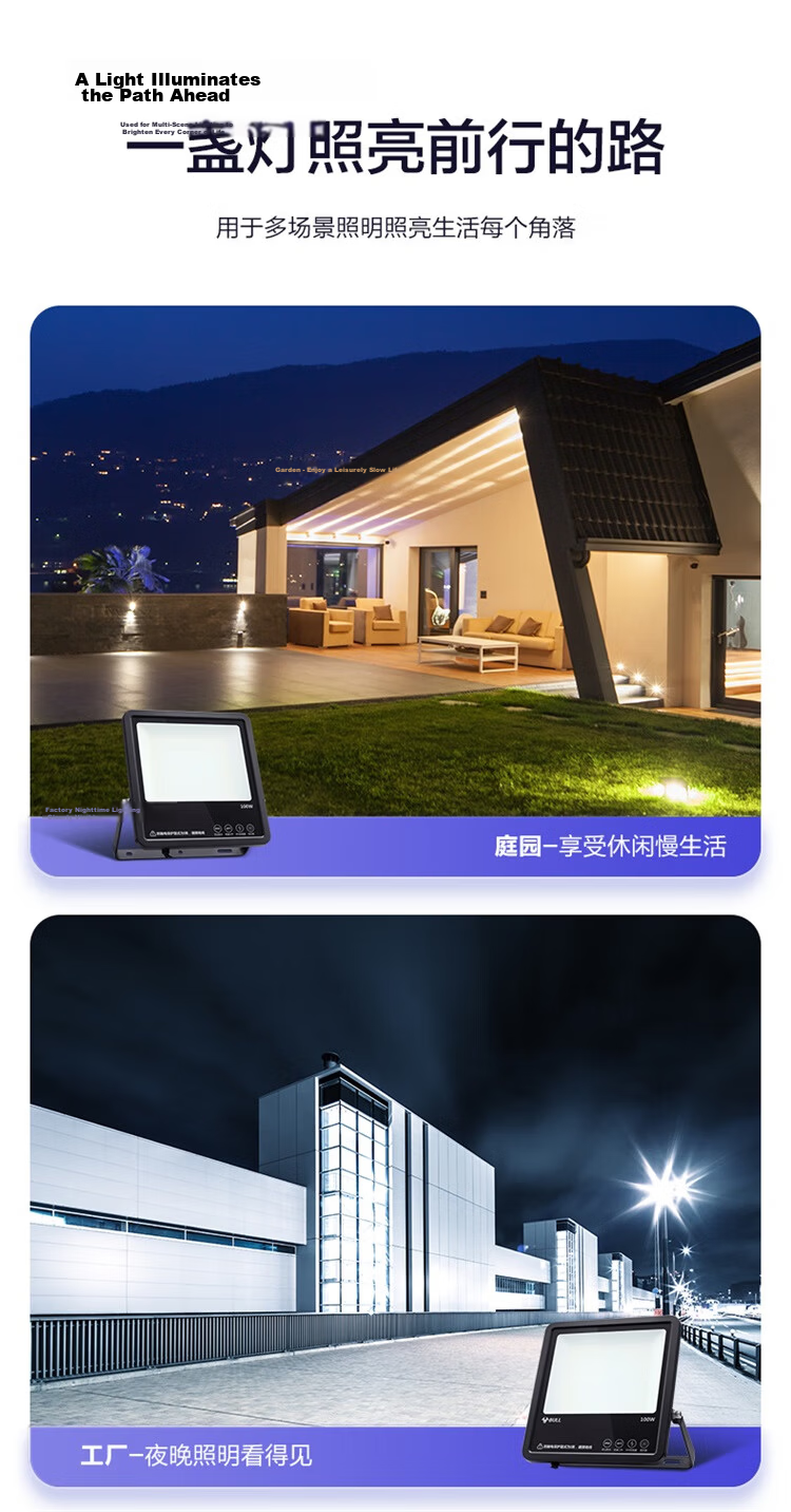 BULL LED Floodlight for Outdoor, Courtyard, Factory, Garden, Camping Light, IP65 Waterproof Rating, 100W-6500K White Light 11