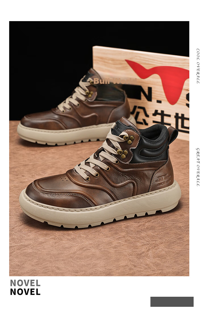 Bull Family Martin Boots Men Autumn Winter British Style High-top Work Shoes Vintage Durable Leather Outdoor Hiking Boots for Men 19