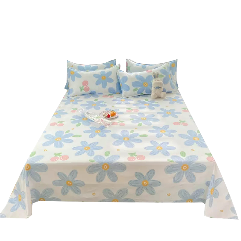 AVIVI Single Flat Sheet, Single Bed Sheet for Dormitory Mattress, Brushed Bedding, Blue Floral Pattern, 180*230cm