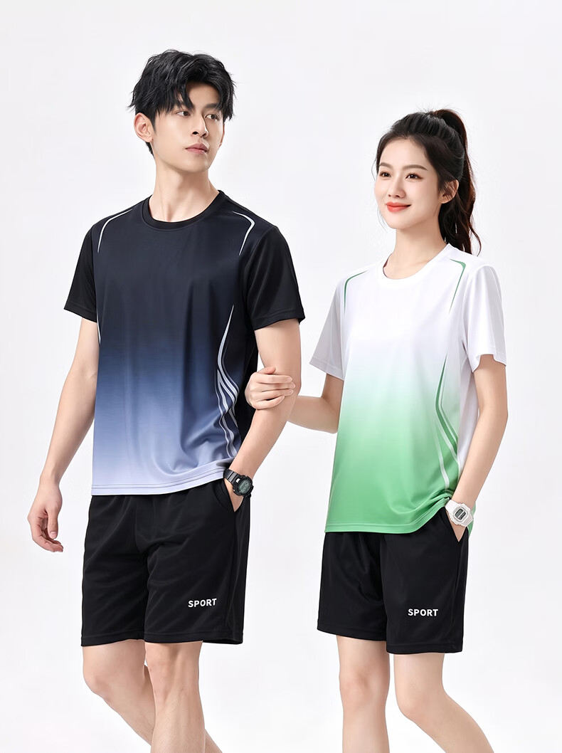 VICTORIATOURIST Summer Ice Silk Quick-Dry Running Sports Set for Men and Women, Short Sleeve T-Shirt and Shorts, Couple's Basketball Badminton Fitness Apparel 23