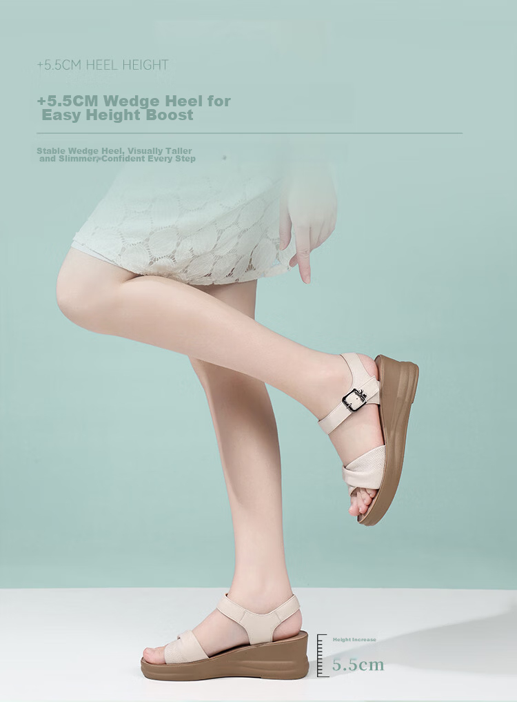 Red Dragonfly Women's Wedge Sandals Open Toe Soft Sole Casual Anti-Slip Middle-Aged and Elderly Shoes WTK265451 Off-White Size 38 7