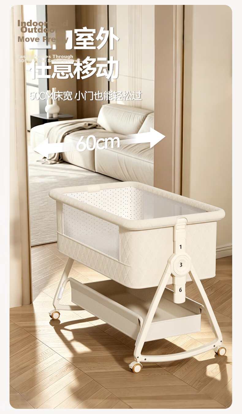 ANGI BABY Baby Crib Convertible Portable Newborn Foldable Rocking Bed Multifunctional Sleep Soothing Device 11