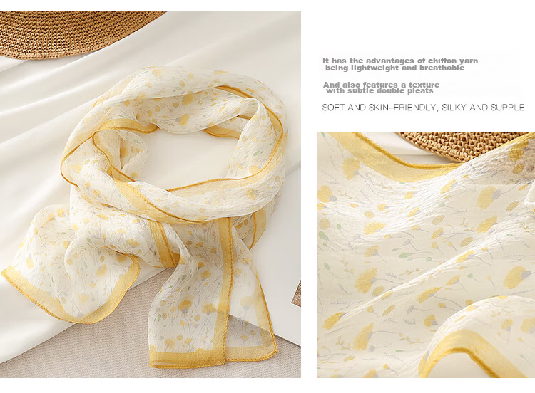 Shanghai Story Women's Summer Printed Silk Scarf 100% Mulberry Silk Neck Scarf Commuter Gift for Girlfriend Valentine's Day 9