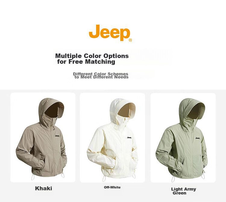 JEEP Men's Summer Ice Silk Quick-Dry Sun Protection Jacket Fishing Sun Protection Shirt Khaki 2XL 10