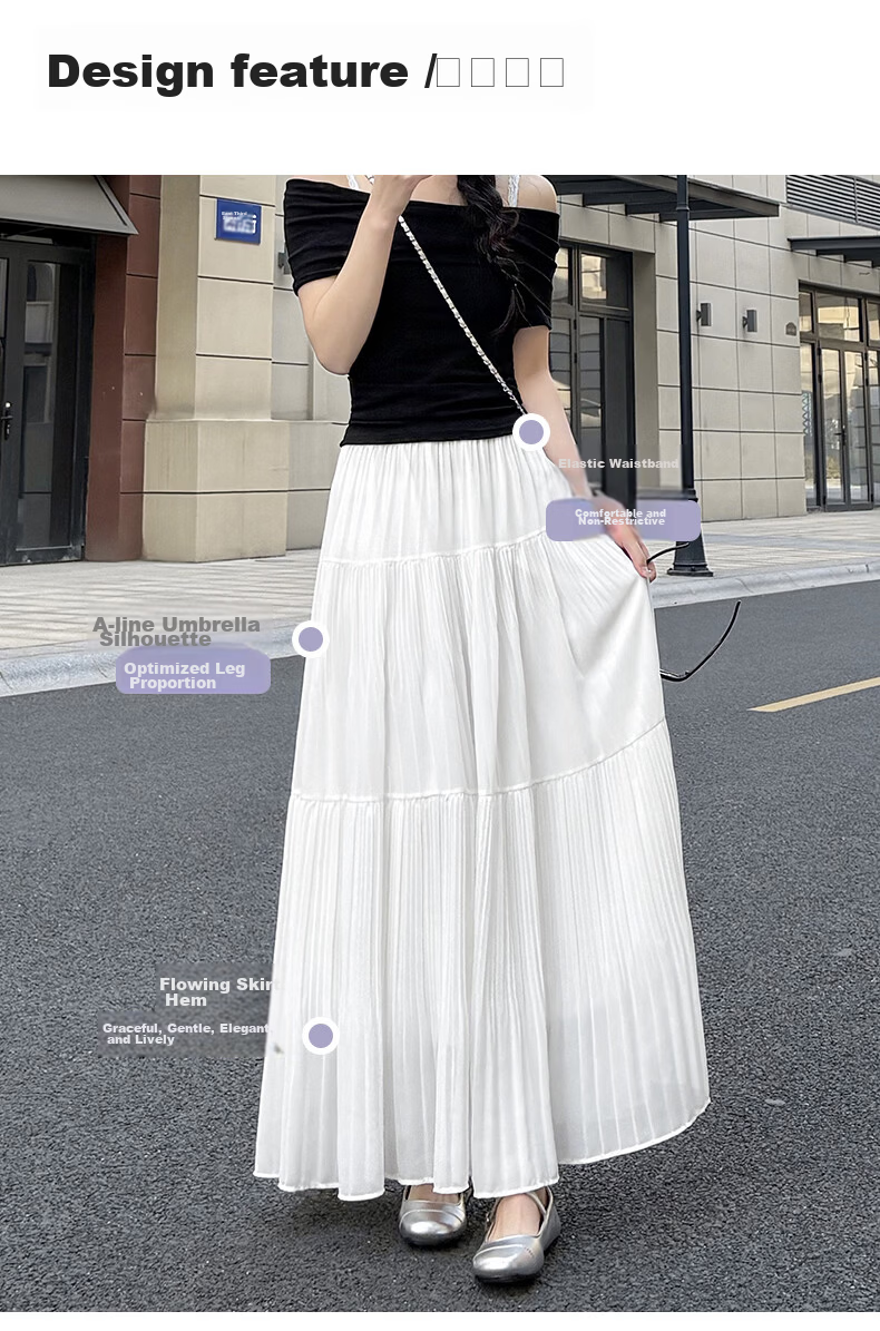 Langsha Pleated Mesh Midi Skirt for Women Spring Summer Draped Chiffon Cake Skirt High Waist Slim A-Line Flared Skirt 8