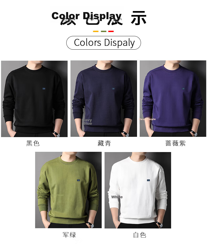 Hengyuanxiang 100% Cotton Men's Crewneck Pullover Sweatshirt Heavyweight Casual HJ168 Navy Blue S 4