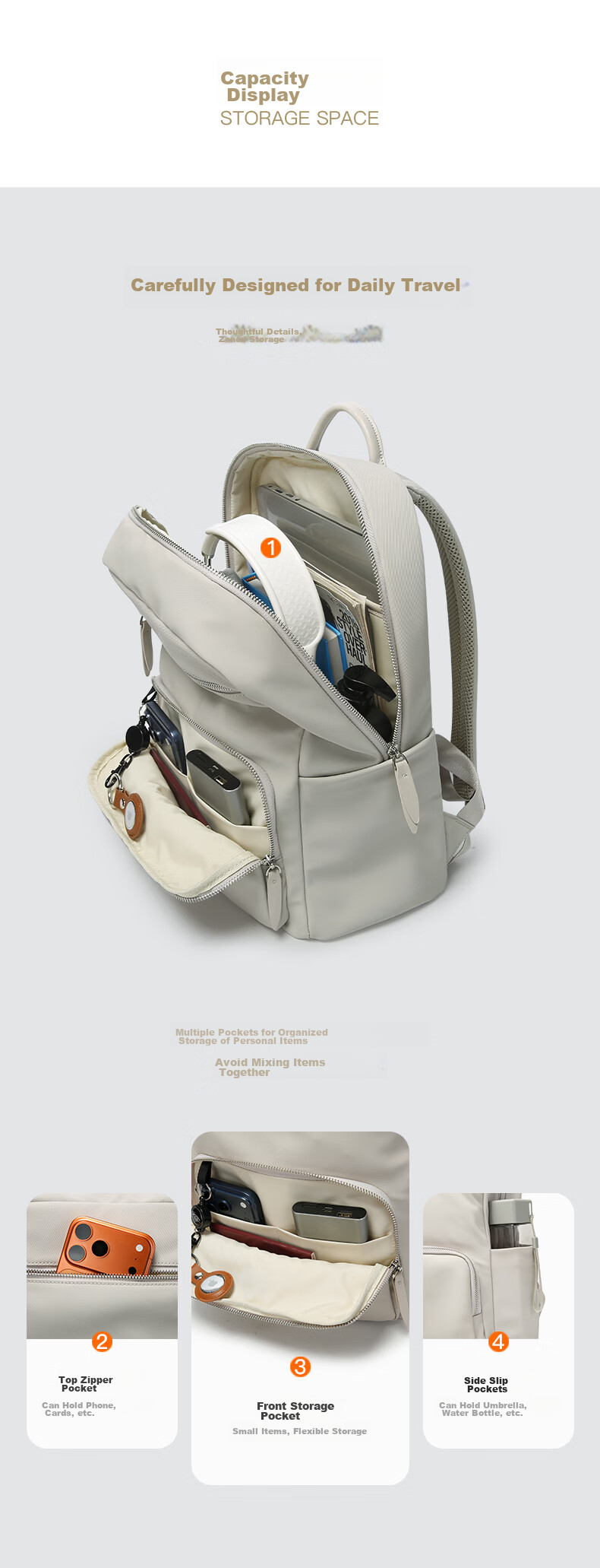 Bange 16-inch Laptop Backpack Business Travel Women’s Shoulder Bag Bookbag Gray Model 505 3