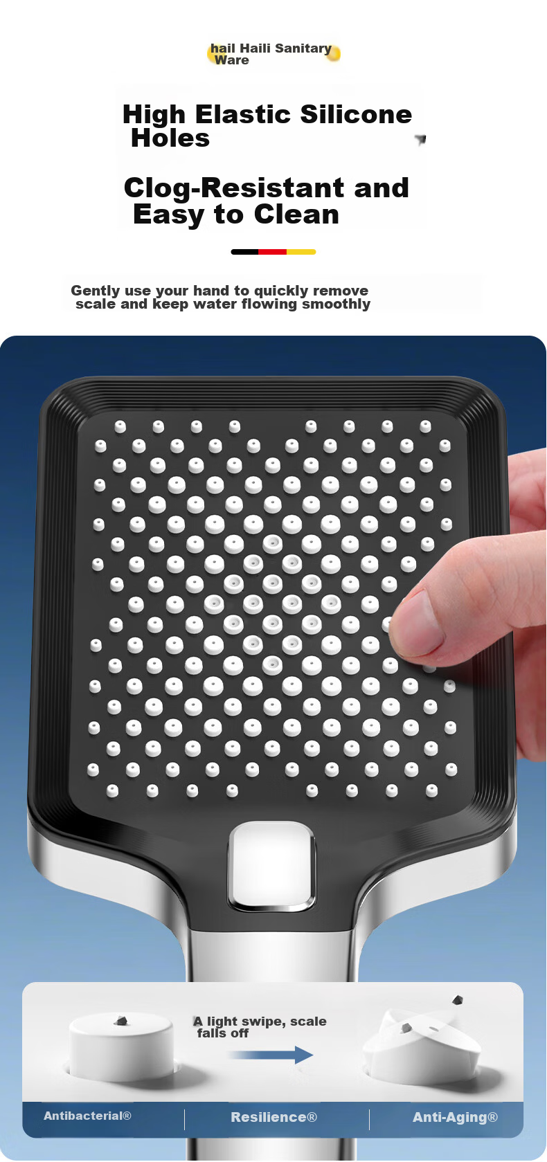 Haili Shower Pressure Boosting Spray Head Universal Large Square Panel Coarse Hole Bathroom Showerhead Single Head ZH252-G 9
