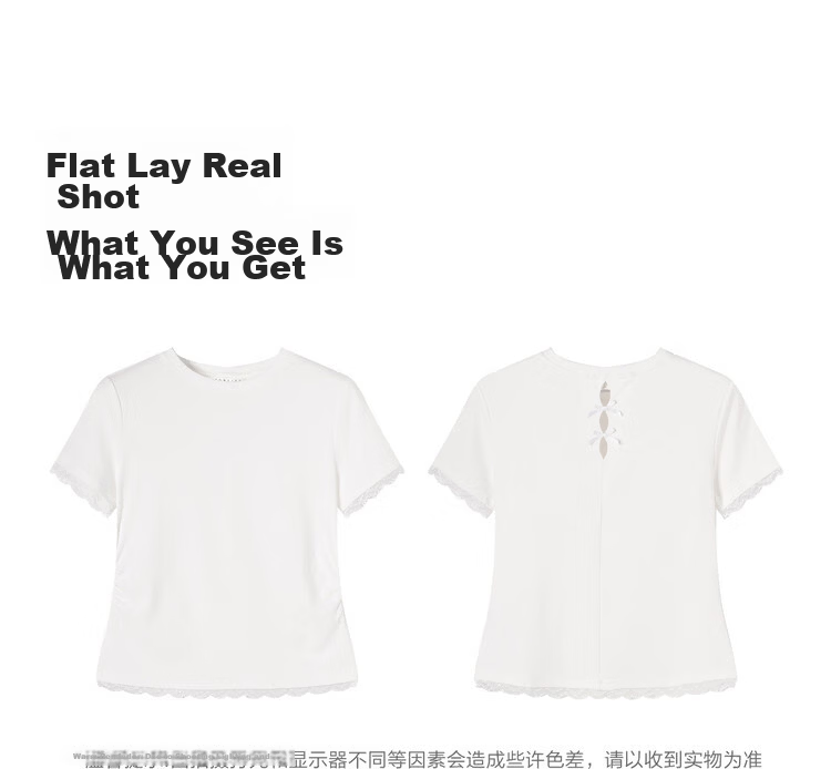 TonLion 2026 Summer New Women's Short Sleeve T-Shirt Lace Splicing White Fashionable Unique Beautiful Top 2