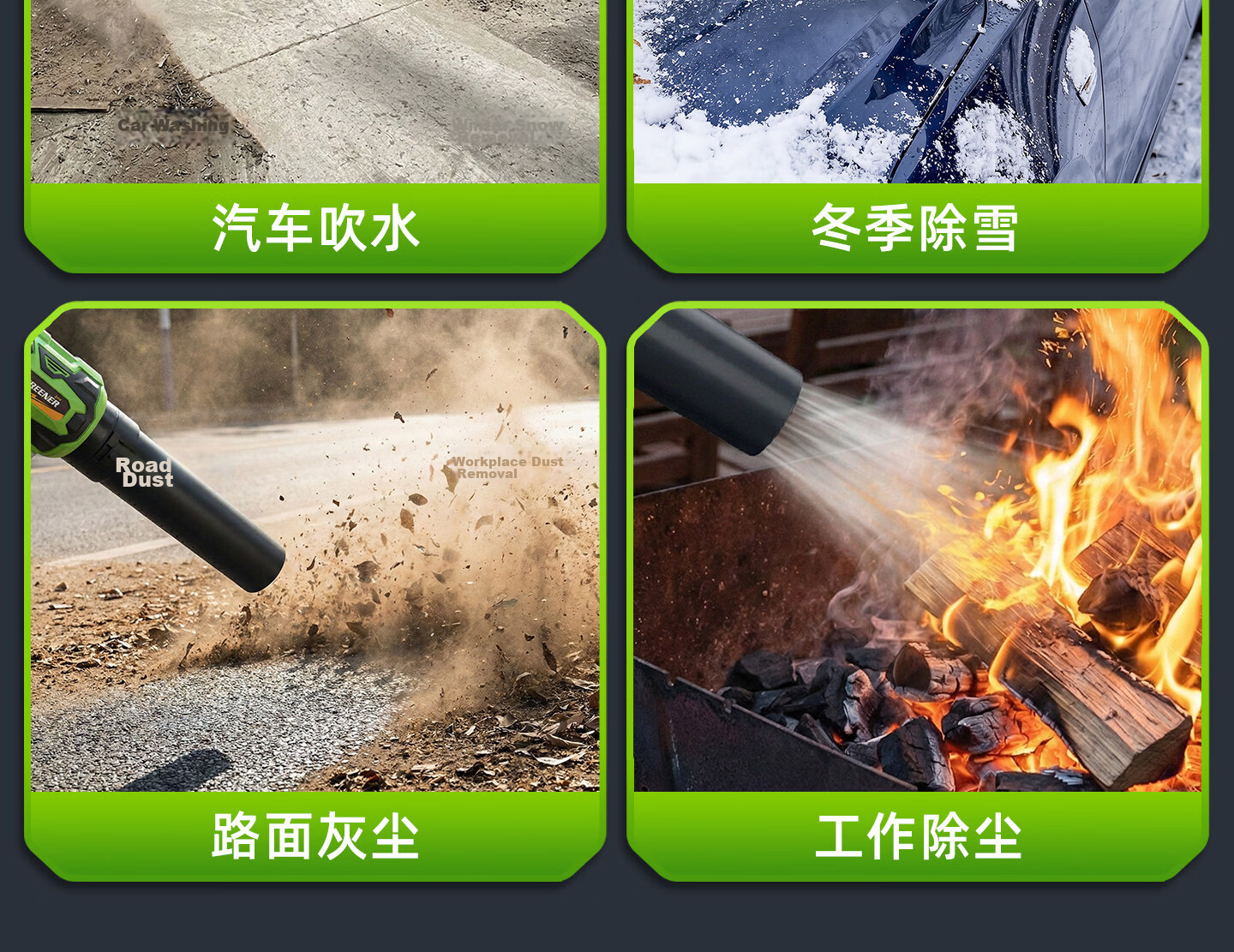 GREENER High-Power Turbo Fan Blower Dual-Use Blower and Vacuum Cleaner Car Wash Lithium Battery Blower 7.5Ah 30