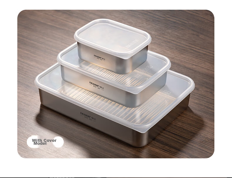 Newair Food Grade 304 Stainless Steel Prep Tray Hot Pot Ingredient Box with Lid Rectangular Household Storage and Fresh-Keeping Tray 13