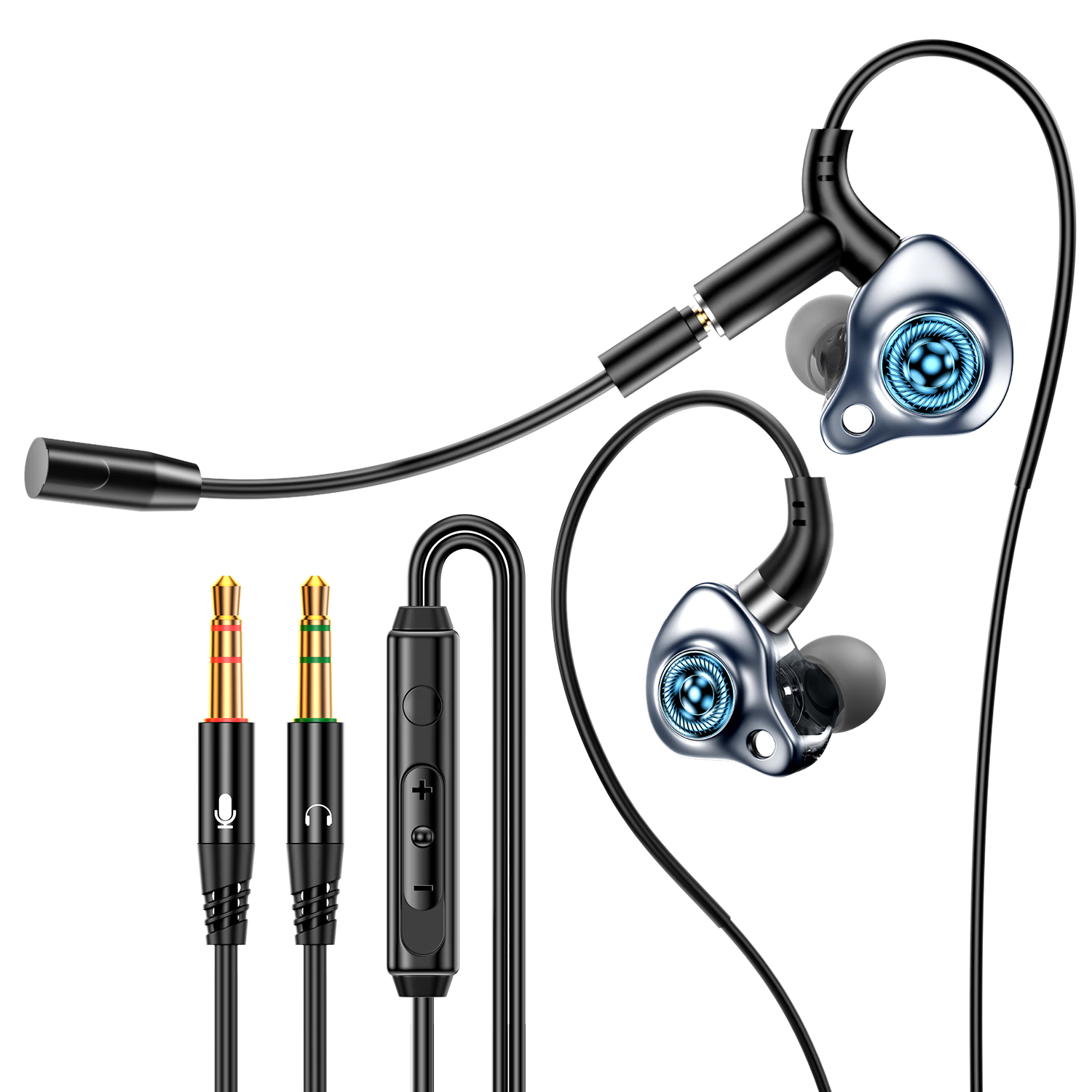 BIAZE Computer Headset Dual 3.5mm Interface 2.5m Wired Over-Ear Headphones with Microphone Clear Sound Quality for Office Music Gaming Live Streaming FPS Audio Positioning
