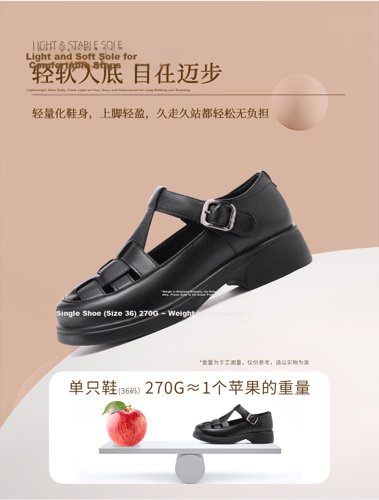 Red Dragonfly Women's Roman Sandals Summer Cowhide Closed-Toe Hollow Mary Jane Soft Sole Shoes WTB267381 Black Size 35 3
